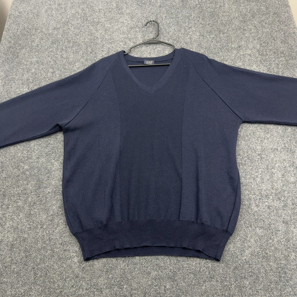 Vintage Como Sport Sweater Mens XL Blue Ribbed V Neck Classic Style Preppy